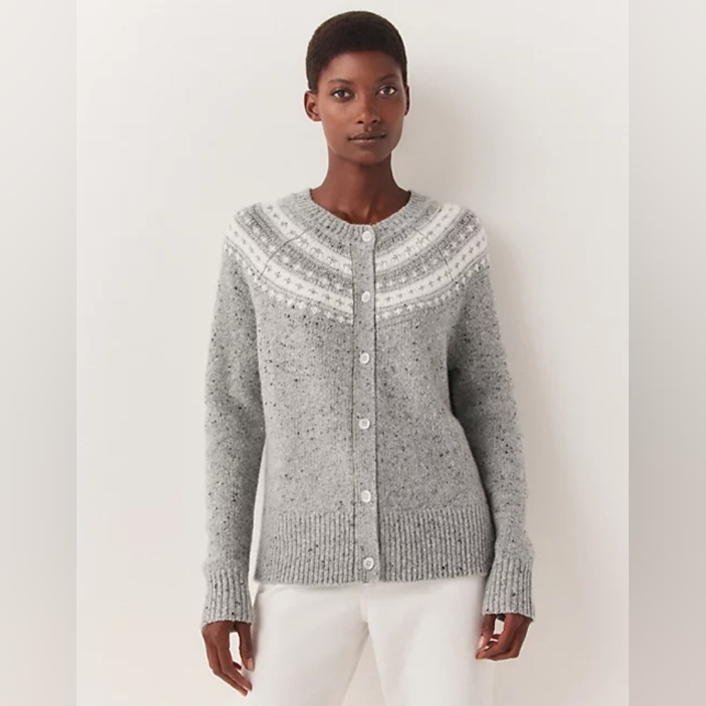THE WHITE COMPANY Wool blend Rich Sparkle Fair Isle Donegal Cardigan